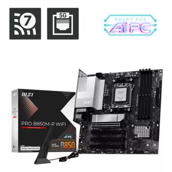 Emaplaat MSI PRO B850M-P WIFI micro ATX, AMD B850, pesa AM5, 4×DDR5 DIMM, 3×M.2, Wi‑Fi 7, 5Gb LAN