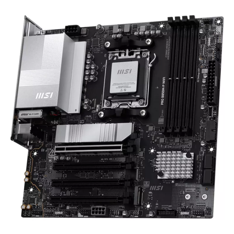 Emaplaat MSI PRO B850M-P WIFI micro ATX, AMD B850, pesa AM5, 4×DDR5 DIMM, 3×M.2, Wi‑Fi 7, 5Gb LAN