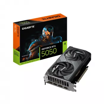 GIGABYTE GeForce RTX 5050 WINDFORCE OC 8G graafikakaart - 8 GB GDDR6, 128-bit, PCI-E 5.0, 2587 MHz tuumasagedus, 2 x DP, 2 x HDMI, NVIDIA DLSS 4, GV-N5050WF2OC-8GD