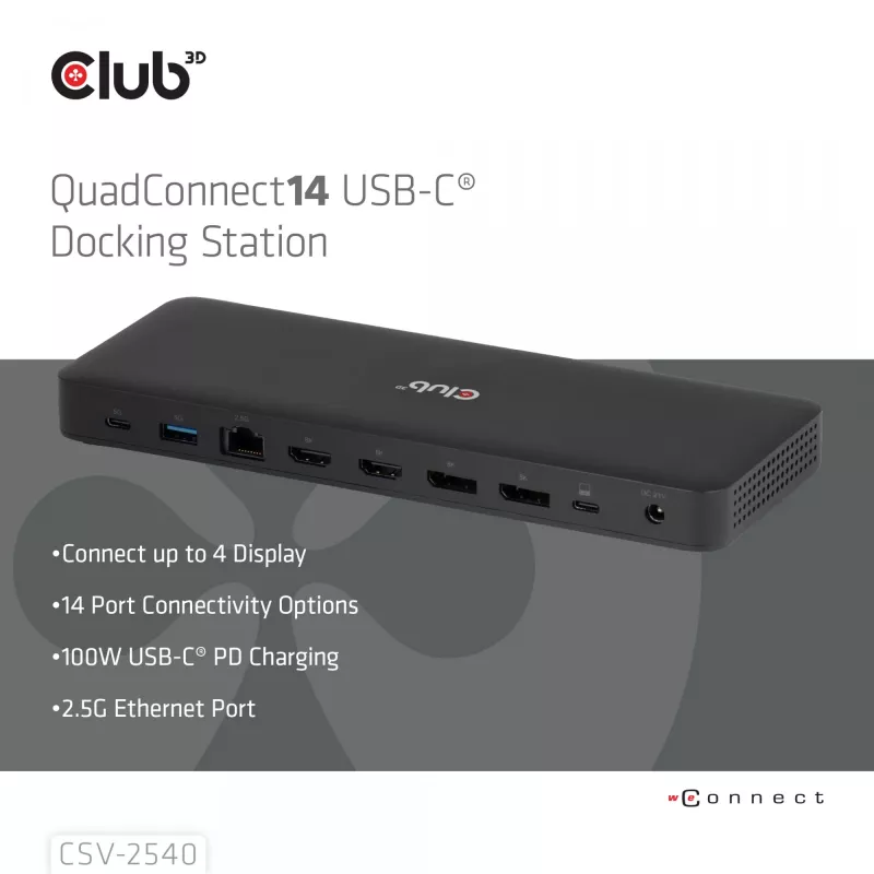 Dokkimisjaam CLUB 3D 14-1 USB-C Quad Display USB4 2× USB 2.0 pordiga