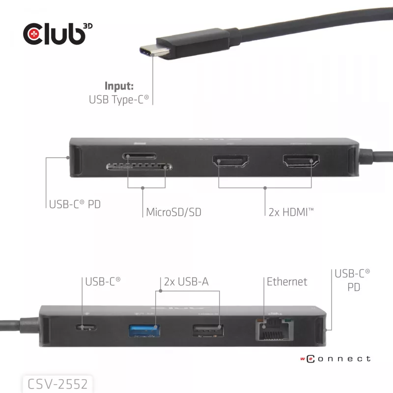 CLUB3D 9-1 Dual HDMI™ USB-C® Hub PD3.0 100W