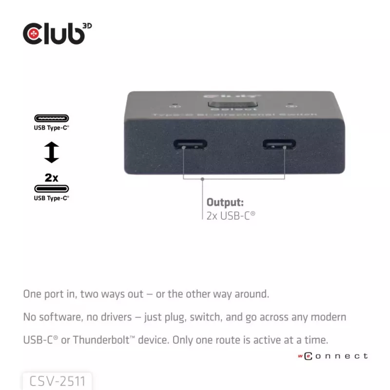 CLUB3D USB-C® kahesuunaline video + andmete + PD lüliti, USB USB-C, 2x DisplayPort, 7680 x 4320 pikslit, must, 8K Ultra HD, 120 Hz
