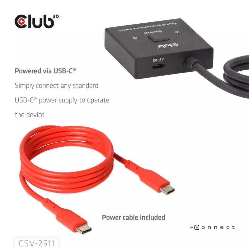 CLUB3D USB-C® kahesuunaline video + andmete + PD lüliti, USB USB-C, 2x DisplayPort, 7680 x 4320 pikslit, must, 8K Ultra HD, 120 Hz