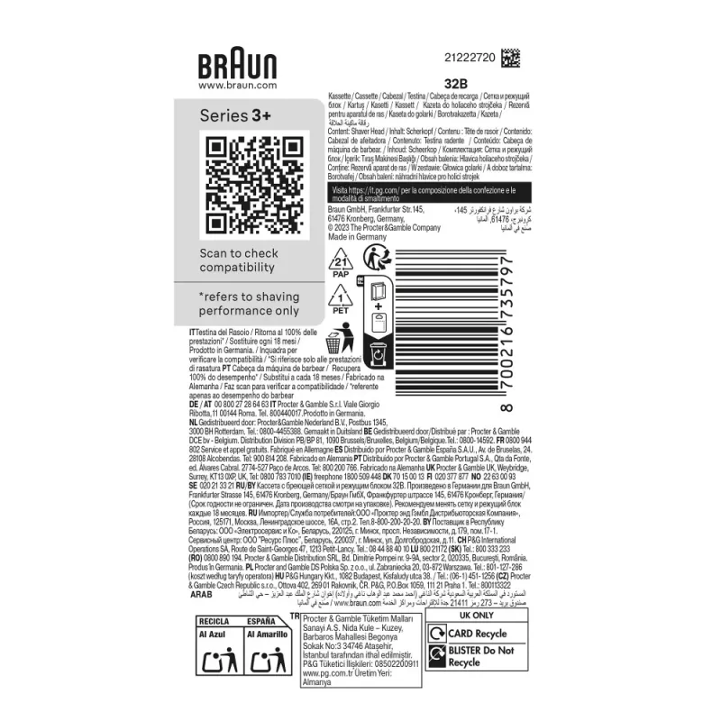Shaving head for BRAUN Series 3 model 735797 — 1 replacement head, Must stainless steel