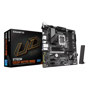 GIGABYTE B760M DS3H WIFI6E GEN5 emaplaat – toetab Intel Core 14. põlvkonna protsessoreid, 6+2+1 faasi digitaalne VRM, kuni 5600MHz DDR5, 2xPCIe 4.0 M.2, Wi-Fi 6E, 2.5GbE LAN, USB 3.2 Gen2