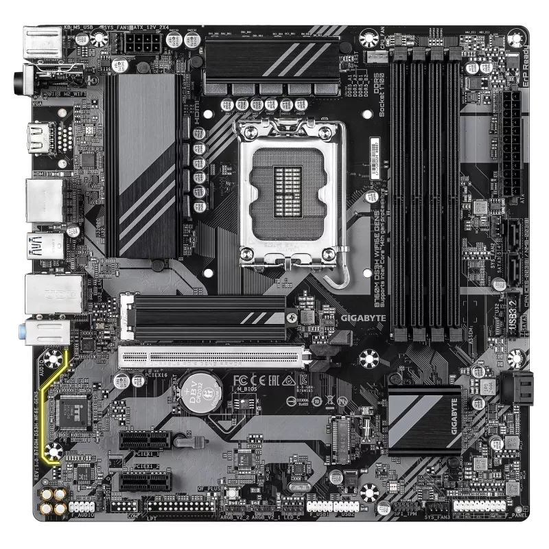 GIGABYTE B760M DS3H WIFI6E GEN5 emaplaat – toetab Intel Core 14. põlvkonna protsessoreid, 6+2+1 faasi digitaalne VRM, kuni 5600MHz DDR5, 2xPCIe 4.0 M.2, Wi-Fi 6E, 2.5GbE LAN, USB 3.2 Gen2