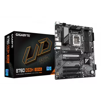 GIGABYTE B760 DS3H GEN5 emaplaat - toetab Intel Core 14. põlvkonna protsessoreid, 8+2+1 faasi digitaalne VRM, kuni 5600MHz DDR5, 2xPCIe 4.0 M.2, 1GbE LAN, USB 3.2 Gen 2x2
