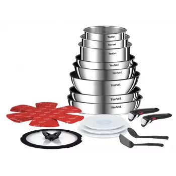Potikomplekt Tefal Ingenio L897SJ04 20 tk — roostevaba teras, mittekleepuv, sisaldab 5 praepanni, 3 kastrulit, wokki, 4 kaant