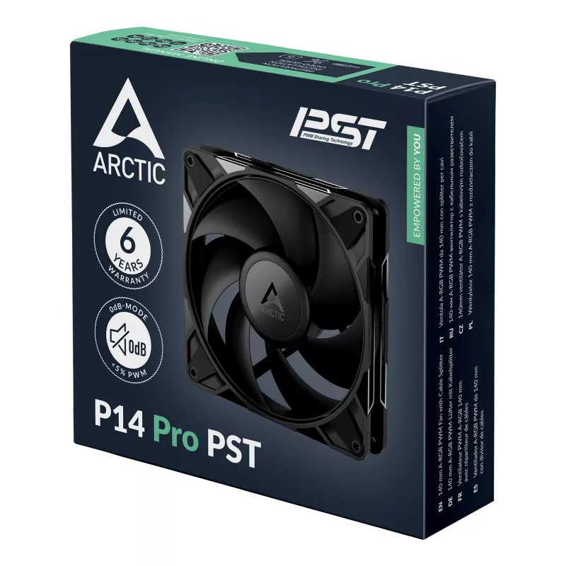 ARCTIC P14 Pro PST 140 mm PWM-ventilaator kaablijagajaga, ventilaator, 14 cm, 400 p/min, 2500 p/min, 186 m³/h, must