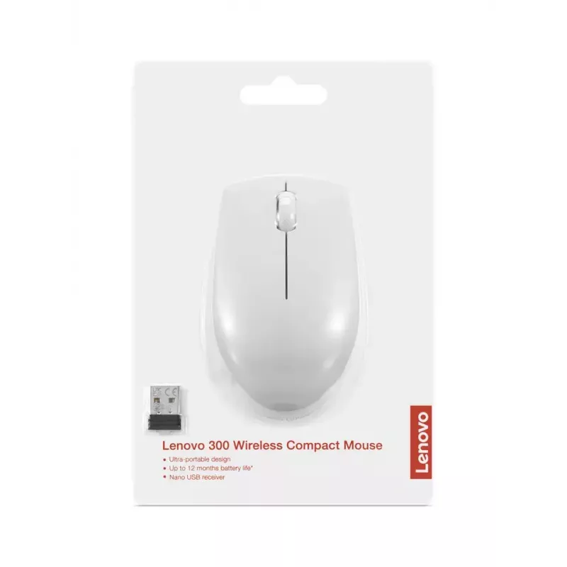 Juhtmeta kompaktne hiir Lenovo Compact Mouse akuga — kahekäeline, 1000 DPI, RF-juhtmeta, 3 nuppu, hall