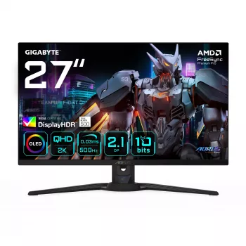 GIGABYTE AORUS FO27Q5P OLED QHD mängurimonitor – 2560 x 1440, 500 Hz, 0,03 ms, KVM, 300 cd/m², FreeSync Premium Pro, DisplayHDR True Must 500, DisplayPort 2.1