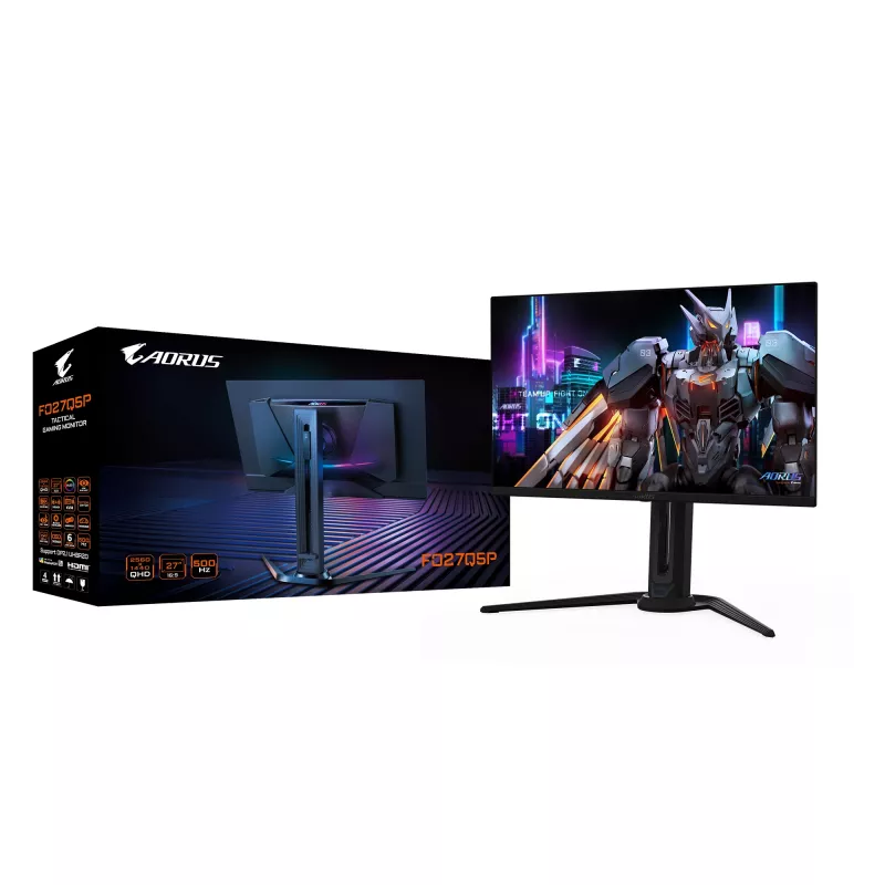 GIGABYTE AORUS FO27Q5P OLED QHD mängurimonitor – 2560 x 1440, 500 Hz, 0,03 ms, KVM, 300 cd/m², FreeSync Premium Pro, DisplayHDR True Must 500, DisplayPort 2.1