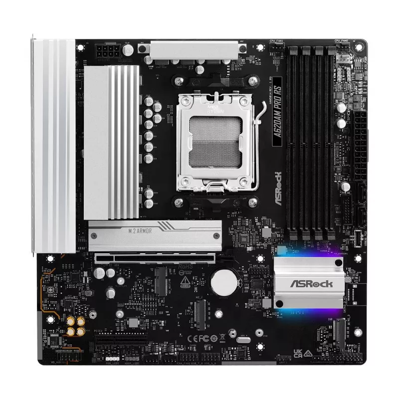ASRock emaplaat A620AM Pro Rs AM5 AMD A620A 4 x DDR5 1 x HDMI 2.1 TMDS/FRL 8G ühilduv 1 x DisplayPort 1.4 DSC-ga mATX