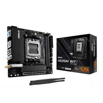 ASRock emaplaat A620AI Wi-Fi AM5 AMD A620A 2 x DDR5 1 x HDMI 2.1 TMDS/FRL 8G ühilduv mITX