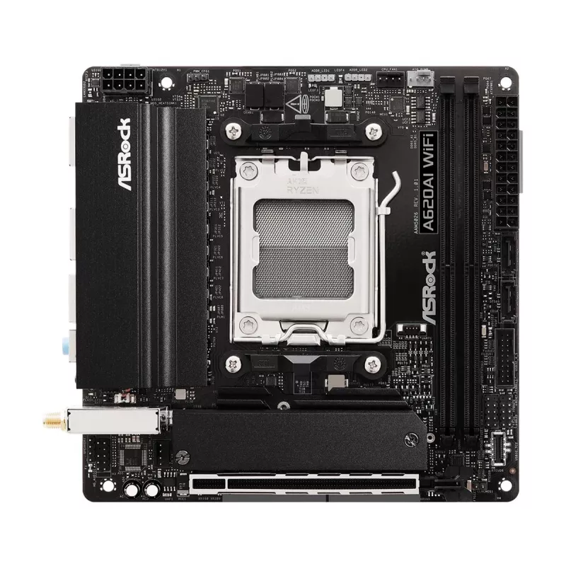 ASRock emaplaat A620AI Wi-Fi AM5 AMD A620A 2 x DDR5 1 x HDMI 2.1 TMDS/FRL 8G ühilduv mITX