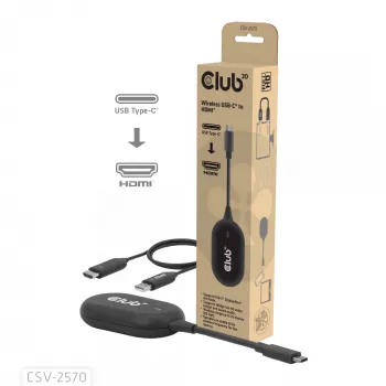 CLUB3D Wireless USB-C® to HDMI™, 1920 x 1080 pikslit, AV saatja ja vastuvõtja, Juhtmega ja juhtmevaba, Must, HDCP