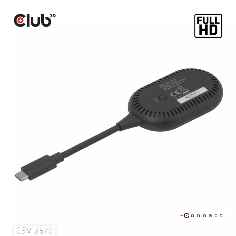 CLUB3D Wireless USB-C® to HDMI™, 1920 x 1080 pikslit, AV saatja ja vastuvõtja, Juhtmega ja juhtmevaba, Must, HDCP