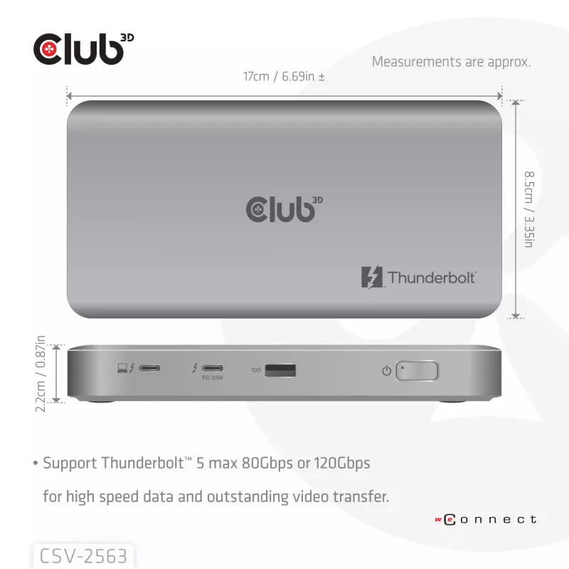 CLUB3D CSV-2563 5-1 Thunderbolt™ 5 Hub Triple video 5K60Hz Thunderbolt™ Share Sertifitseeritud 180 W