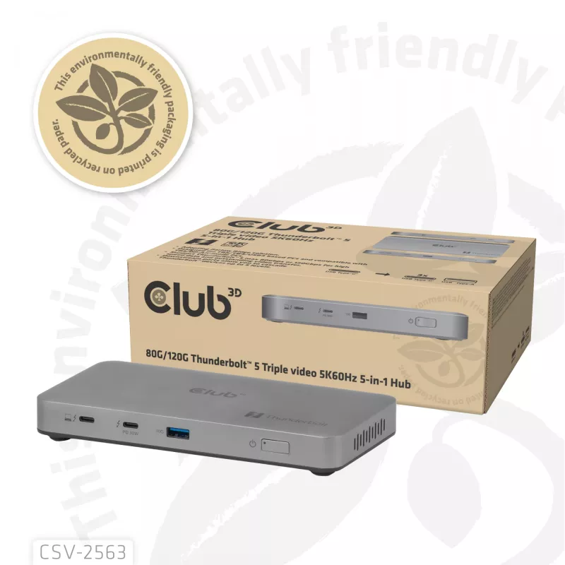 CLUB3D CSV-2563 5-1 Thunderbolt™ 5 Hub Triple video 5K60Hz Thunderbolt™ Share Sertifitseeritud 180 W