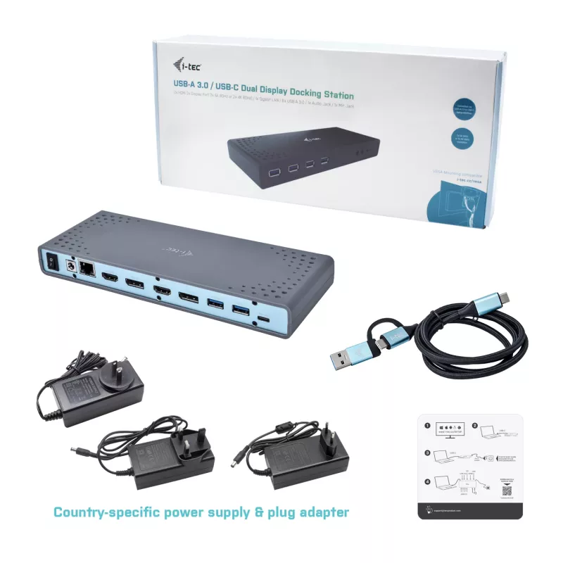 i-tec USB 3.0 / USB-C / Thunderbolt 3 kahe ekraaniga dokkimisjaam
