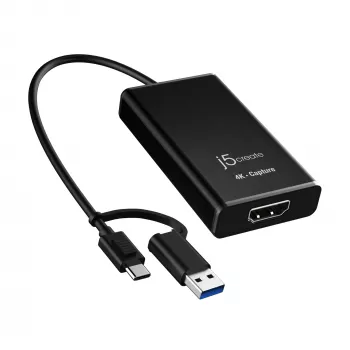 j5create JVA11-N 4K HDMI™ jäädvustusadapter, must, USB 3.2 Gen 1 (3.1 Gen 1), 3840 x 2160 pikslit, alumiinium, 0,19 m, Taiwan