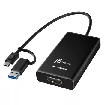 j5create JVA11-N 4K HDMI™ jäädvustusadapter, must, USB 3.2 Gen 1 (3.1 Gen 1), 3840 x 2160 pikslit, alumiinium, 0,19 m, Taiwan