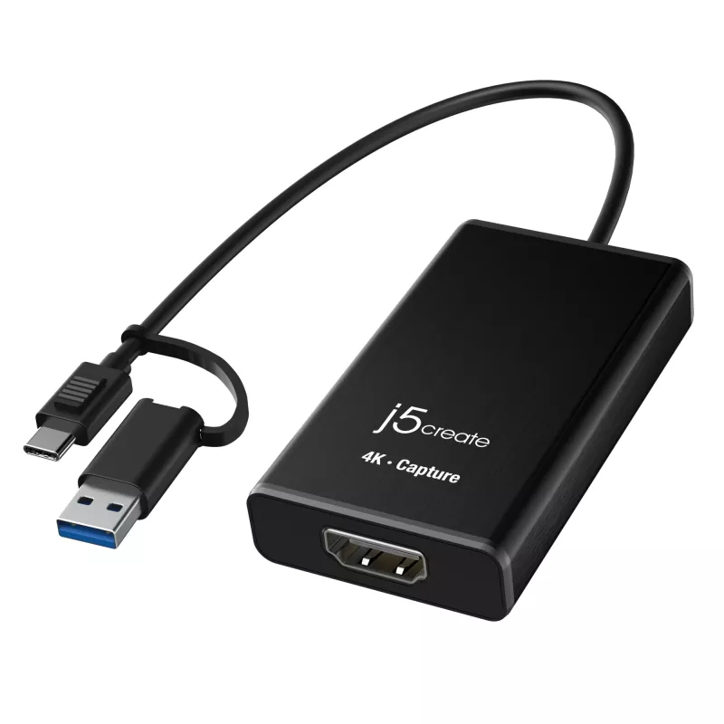 j5create JVA11-N 4K HDMI™ jäädvustusadapter, must, USB 3.2 Gen 1 (3.1 Gen 1), 3840 x 2160 pikslit, alumiinium, 0,19 m, Taiwan