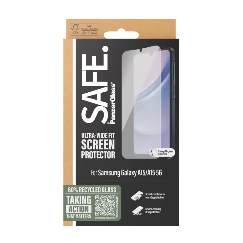 PanzerGlass SAFE. by ® Ekraanikaitse Samsung Galaxy A15 | A15 5G | Ultra-Wide Fit koos EasyAligneriga