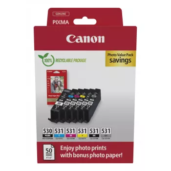 Canon PGI-530/CLI-531 PVP tindikassett 6 tk Originaal Must, Tsüaan, Hall, magenta, Fotomust, Kollane