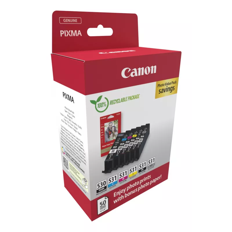 Canon PGI-530/CLI-531 PVP tindikassett 6 tk Originaal Must, Tsüaan, Hall, magenta, Fotomust, Kollane