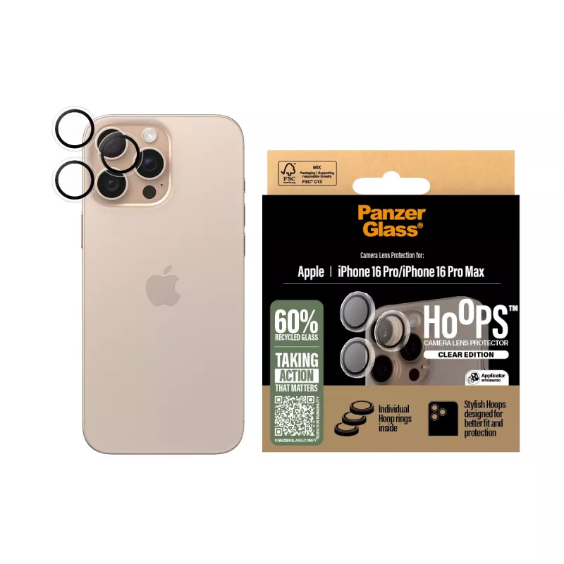 PanzerGlass® Hoops® kaamera objektiivi kaitseklaas läbipaistev iPhone 16 Pro | 16 Pro Max