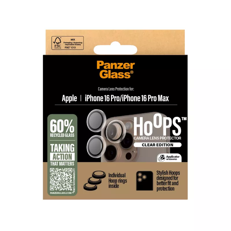 PanzerGlass® Hoops® kaamera objektiivi kaitseklaas läbipaistev iPhone 16 Pro | 16 Pro Max