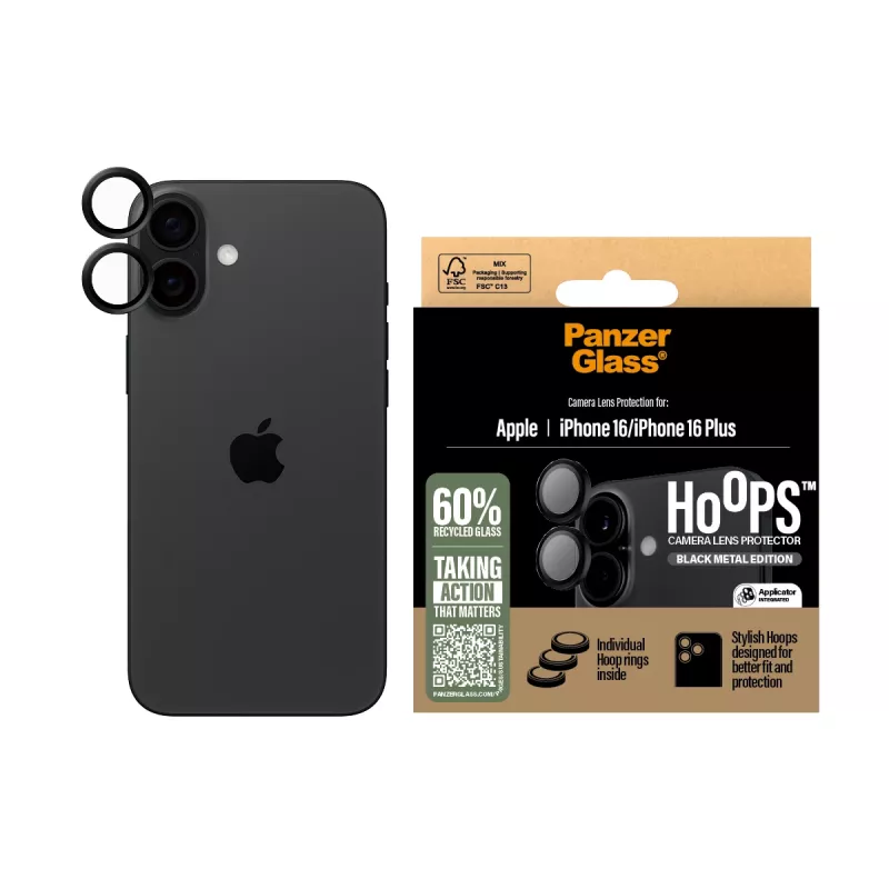 PanzerGlass® Hoops® kaamera objektiivi kaitse, must, iPhone 16 | 16 Plus