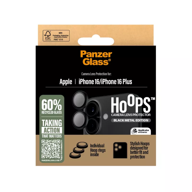 PanzerGlass® Hoops® kaamera objektiivi kaitse, must, iPhone 16 | 16 Plus