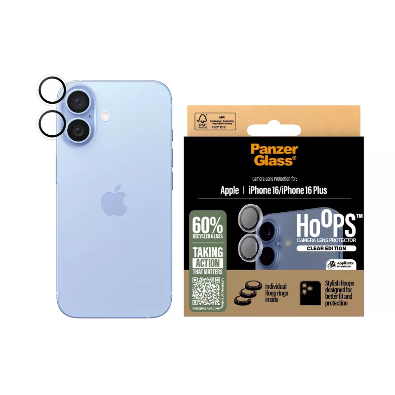 PanzerGlass® Hoops® kaamera objektiivi kaitseklaas läbipaistev iPhone 16 | 16 Plus
