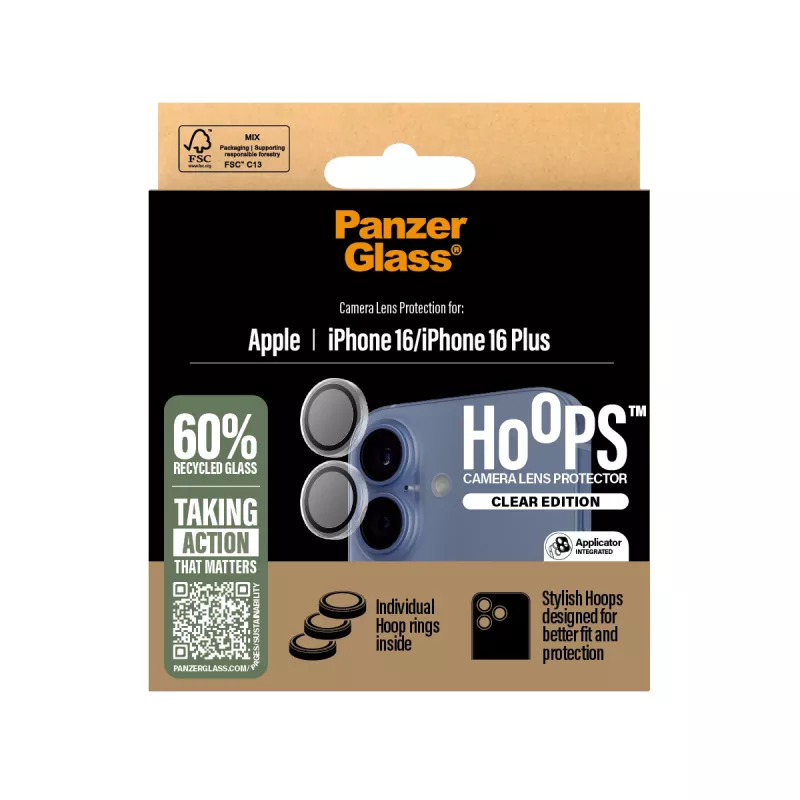 PanzerGlass® Hoops® kaamera objektiivi kaitseklaas läbipaistev iPhone 16 | 16 Plus