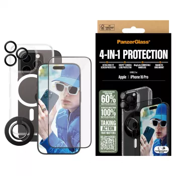 PanzerGlass ® 4-in-1 kaitsekomplekt iPhone 16 Pro, Apple, Apple - iPhone 16 Pro, kuiv paigaldus, kriimustuskindel, löögikindel, läbipaistev, 1 tk