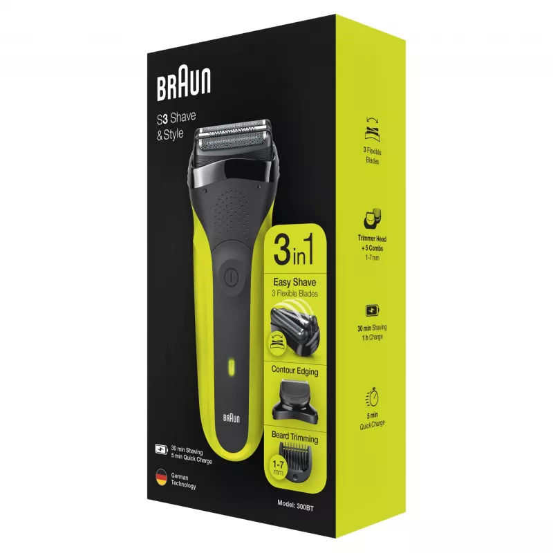 Braun Series 3 Shave&Style 300BT elektriline pardel, meeste pardel, must/volt roheline