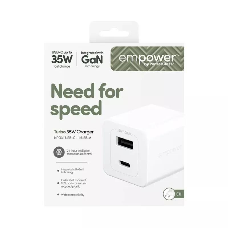PanzerGlass empower™ by ® Turbo 35W Charger incl. USB-C + USB-A | EU Plug | Silver Valge