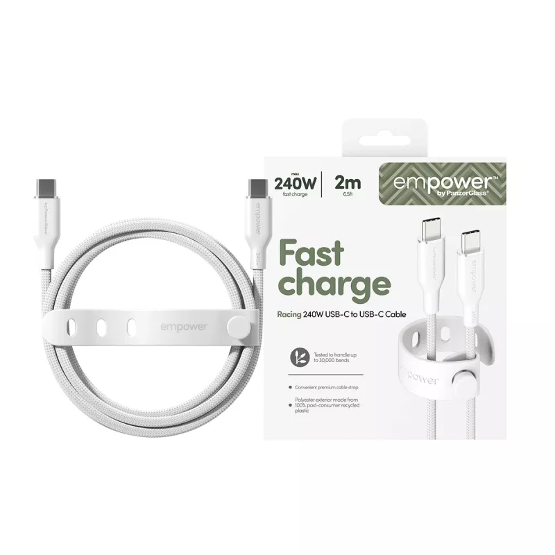 PanzerGlass empower™ by ® Racing 240W USB-C to USB-C kaabel | USB 2.0 | 2 m | hõbevalge