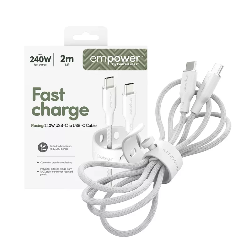 PanzerGlass empower™ by ® Racing 240W USB-C to USB-C kaabel | USB 2.0 | 2 m | hõbevalge