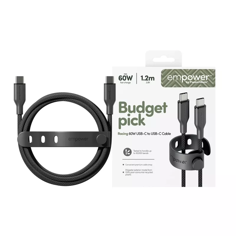 PanzerGlass empower™ by ® Racing 60W USB-C–USB-C kaabel | USB 2.0 | 1.2 m | kosmosemust
