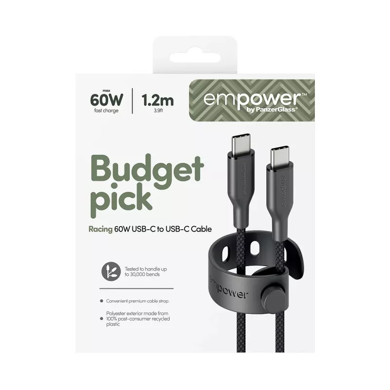 PanzerGlass empower™ by ® Racing 60W USB-C–USB-C kaabel | USB 2.0 | 1.2 m | kosmosemust