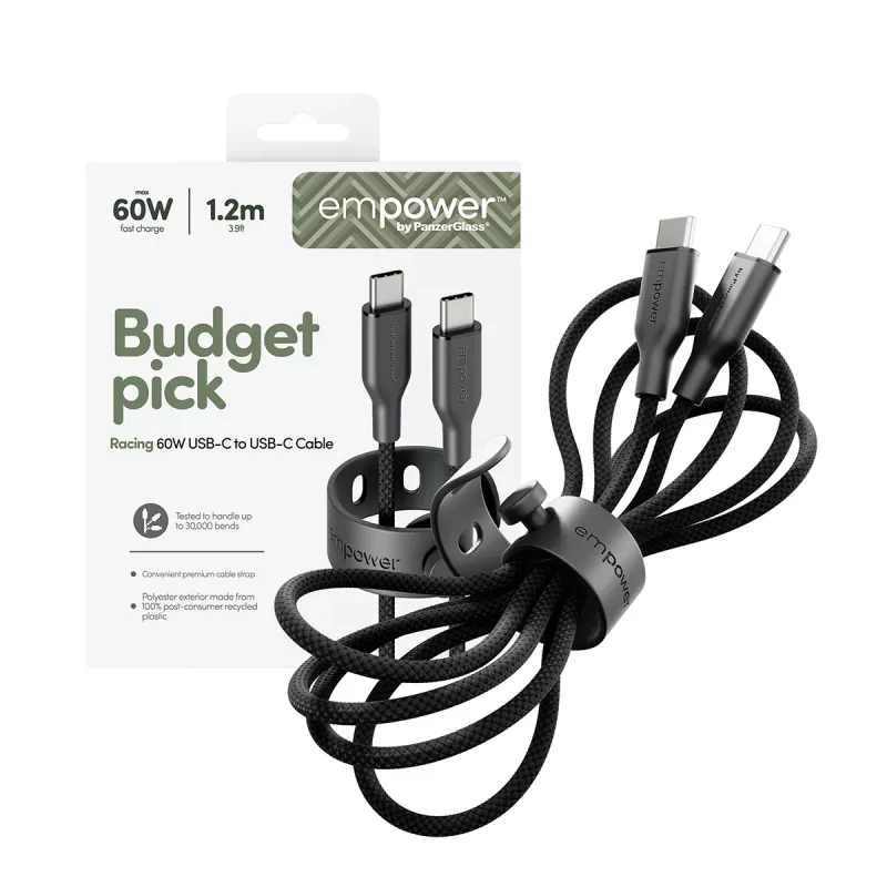 PanzerGlass empower™ by ® Racing 60W USB-C–USB-C kaabel | USB 2.0 | 1.2 m | kosmosemust