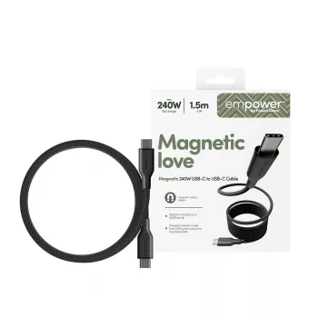 PanzerGlass empower™ by ® Magnetic 240W USB-C to USB-C kaabel | USB 2.0 | 1,5 m | Kosmose-must