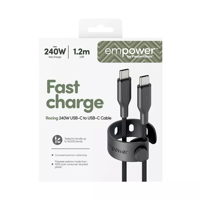 PanzerGlass empower™ by ® Racing 240W USB-C–USB-C kaabel | USB 2.0 | 1,2 m | kosmose must