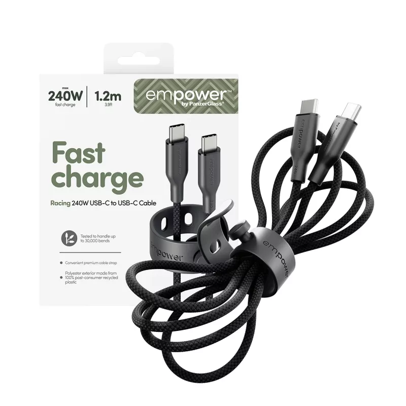PanzerGlass empower™ by ® Racing 240W USB-C–USB-C kaabel | USB 2.0 | 1,2 m | kosmose must