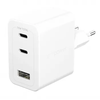 PanzerGlass empower™ by ® Turbo 70W Multiple Charger incl. 2 x USB-C + USB-A | EU Plug | Silver Valge