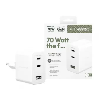 PanzerGlass empower™ by ® Turbo 70W Multiple Charger incl. 2 x USB-C + USB-A | EU Plug | Silver Valge