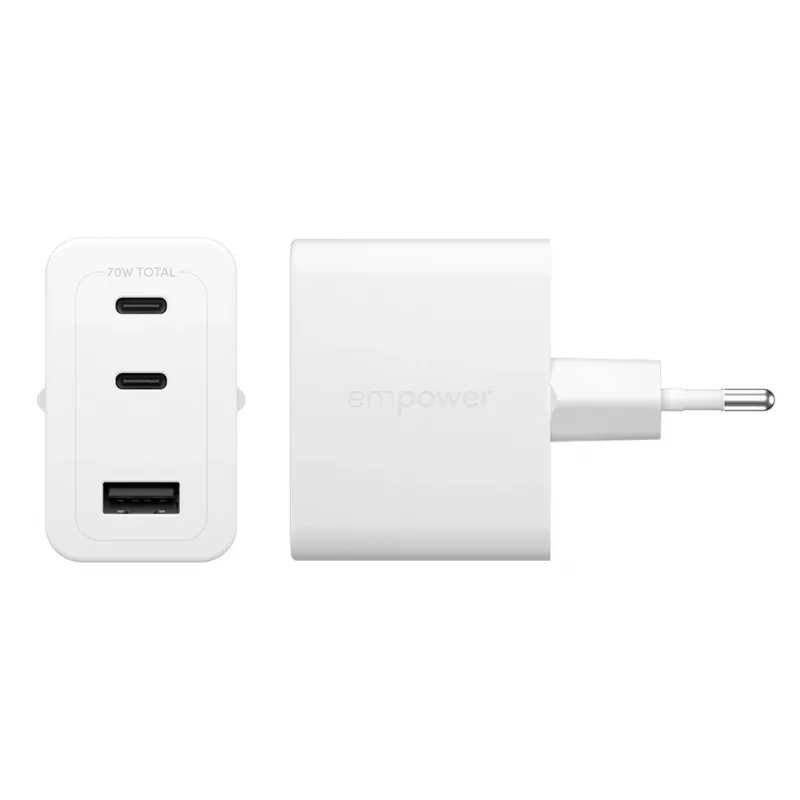 PanzerGlass empower™ by ® Turbo 70W Multiple Charger incl. 2 x USB-C + USB-A | EU Plug | Silver Valge